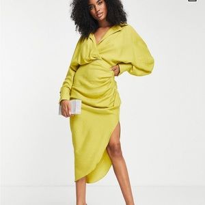 ASOS yellow drape dress worn once size 14